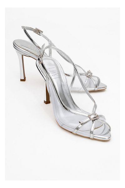 LuviShoes Pantofi de seară cu toc înalt pentru femei ELYSE din piele lacuită argintie