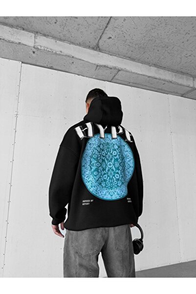 ablukaonline Ανδρικό φούτερ oversized με τύπωμα Premium με κουκούλα Μαύρο