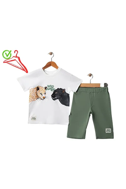Çıtırkids Çitir 167-04-25 Men's Suit with Shorts with Embroidered Wild Jungle Print 2/6 Years