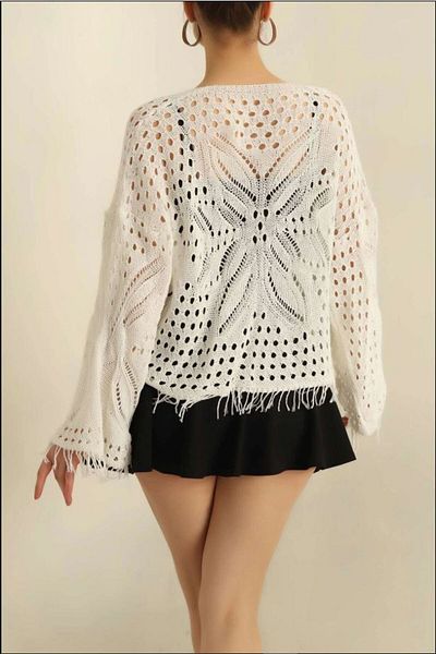 GAJA Women's Tasseled Cardigan with Pattern on the Back Gj255