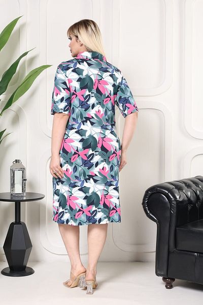 sinemisxxl Lycra Viscose Collar Floral Plus Size Dress