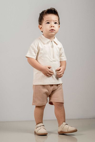 bombe Baby Kids Camel Polo Neck Shorts Cotton Comfortable 2-Piece Set Trend Fashion Bottom Top Set