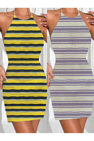 my cherie Double Pack Striped Knitwear Pareo Set Advantageous Product
