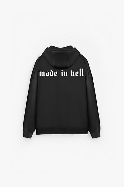 ablukaonline Black Unisex Oversize Made in Hell Printed Premium Hooded Sweatshirt