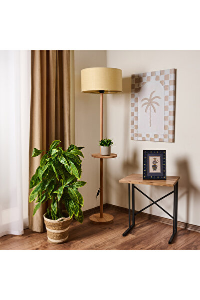 Evidea Lighting Oval Sehpalı Ahşap Lambader - Natürel / Krem - 150x40x40 cm