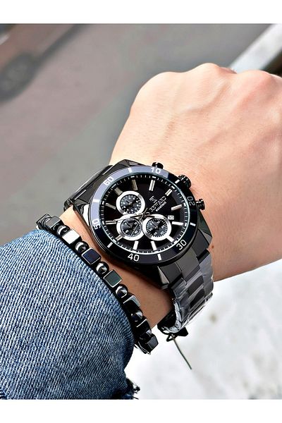 Reward Black Color Steel Cord Stylish Design Men's Wristwatch Bracelet