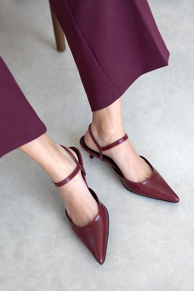 STRASWANS Melvin Women's Heeled Wrinkled Leather Shoes Light Burgundy