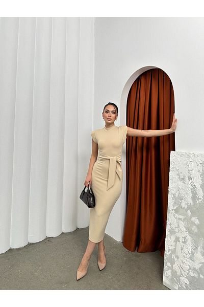 Patreon Shoulder Padded Belted Tie Dress