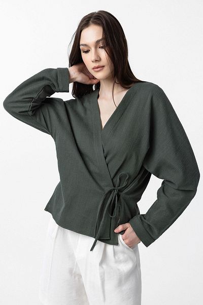 Antioch Khaki Tie Kimono Women's Shirt