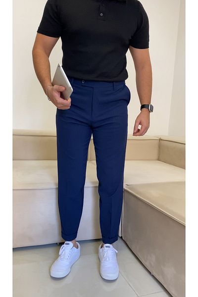 bonnline Elastic Waist Short Tongue Carrot Cotton Trousers