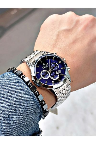 Reward Silver Color Sport Guaranteed Steel Cord Men Wrist Watch + Bracelet