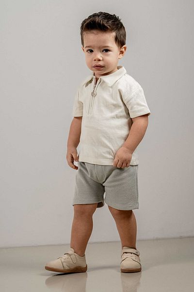 bombe Baby Kids Green Polo Collar Shorts Cotton Comfortable 2-Piece Set Trend Fashion Bottom Top Set