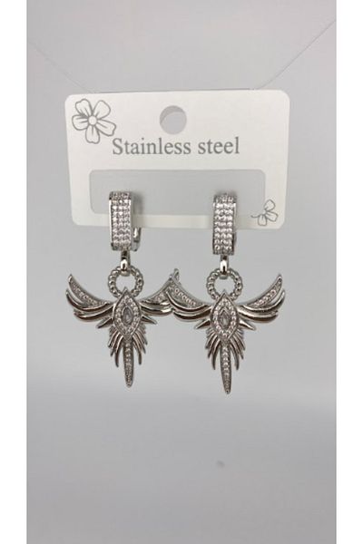 Ervalina Women's Silver Color Zircon Stone Phoenix Steel Earrings