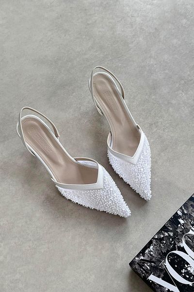 STRASWANS Royal Women's Sequin Detail Heeled Shoes White