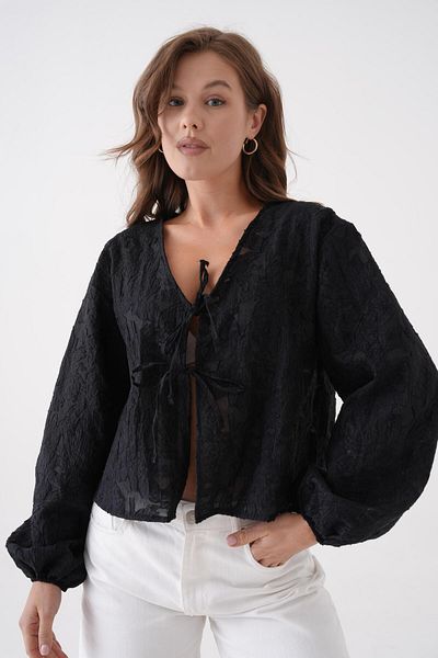 minaaise Γυναικεία Μπλούζα Οργάντζα με μοτίβο σιφόν μαύρης καύσης 29101