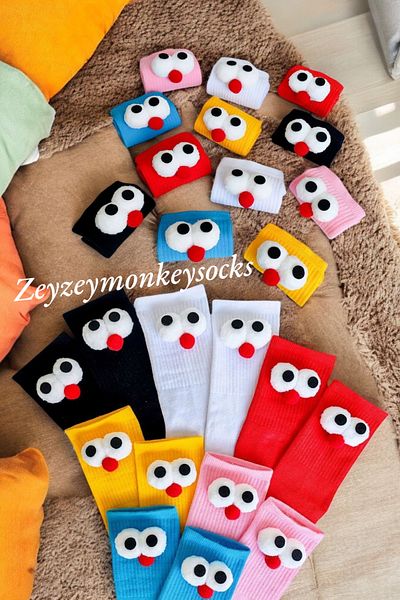 ZEYZEY MONKEY Σετ 6 ζευγαριών Unisex αθλητικές κάλτσες με αστεία σχεδίαση με σκασμένα μάτια