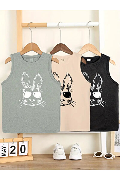 LOUİSA Boy's 3-pack Rabbit με μανίκια και εμπριμέ χτενισμένο βαμβακερό μπλουζ...