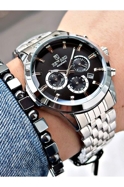 Reward Silver Color Sport Guaranteed Steel Cord Men Wrist Watch + Bracelet