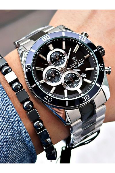 Reward Silver Color Steel Cord Stylish Design Men's Wristwatch + Bracelet