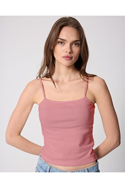 AMİDA Tricou de bază cu curea subțire de frânghie pentru femei roz -2466