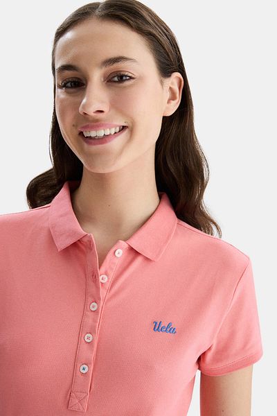 UCLA Tricou Shaver Pembe Polo Yaka Nakışlı Kadın
