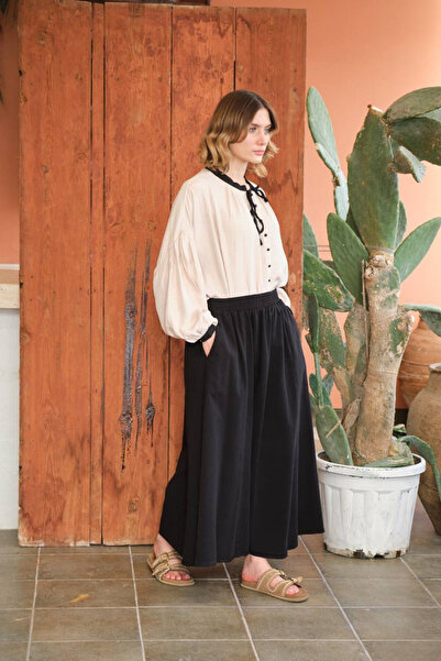 Nana & Mayka Moda Γυναικείο πουκάμισο Oversize με γαρνιρισμένο στρογγυλό γιακά 100% βισκόζη Loose Fit πουκάμισο 2001