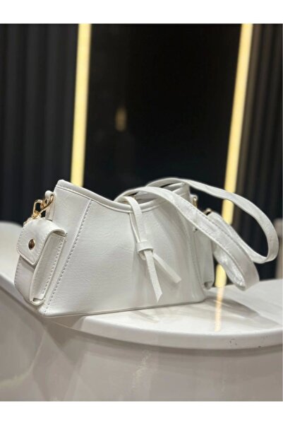 Glemix Enyola Beyaz Yandan Cepli Ayarlanabilir Askılı Kadın Omuz Çantası