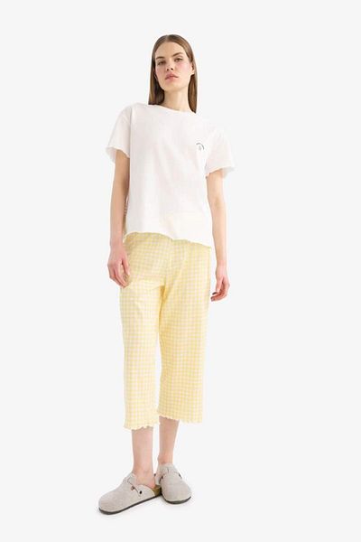 DeFacto Pyjama-Set, kurzärmeliges Oberteil, dehnbarer Taille, langer Boden – Fall In Love F1595ax25sm