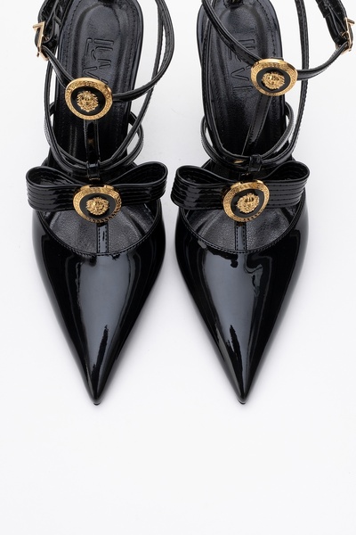 LuviShoes Dámské boty na podpatku z černé lakované kůže PEAL