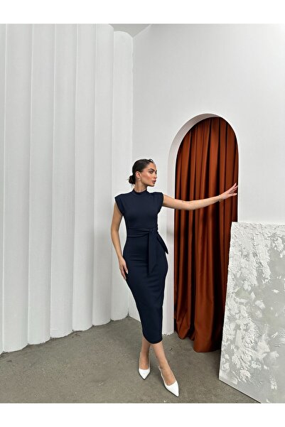 Patreon Shoulder Padded Belted Tie Dress