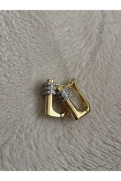 Akiha Aksesuar Hook Model Silver Gold Mixed Steel Earrings