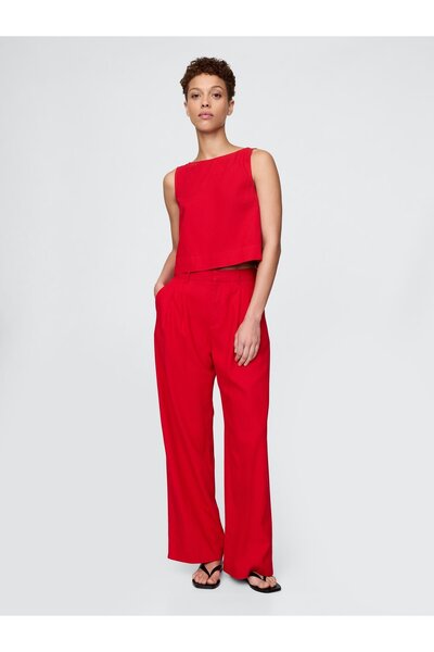 GAP Kadın Kırmızı 365 High Rise Keten Karışımlı Pantolon
