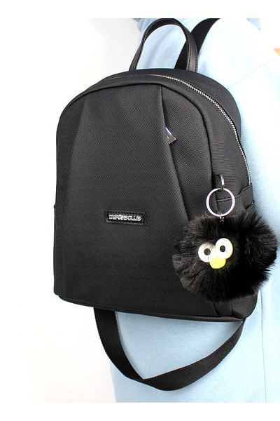 deri,se club Black Women's Luxury Multi-Compartment Backpack with Pompom Plush Gift
