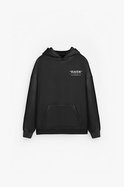 ablukaonline Black Unisex Oversize Raven Printed Premium Hooded Sweatshirt