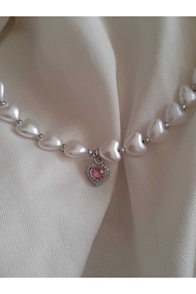 bijoux uniques Kalpli Pembe Taşlı İnci Kolye