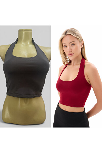 vesantia 2 Piece Burgundy Anthracite Halter Crop