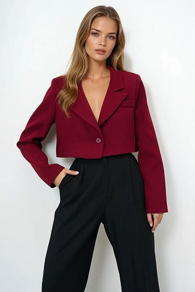 VAGGON Women's Burgundy Buttoned Crop Jacket Vs00121