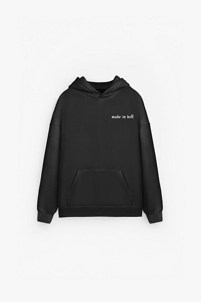 ablukaonline Black Unisex Oversize Made in Hell Printed Premium Hooded Sweatshirt