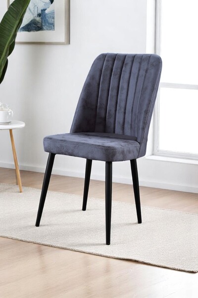 MYMASSA Vento Sandalye - Milas Gri Kumaş - Metal Siyah Ayak - Mutfak Sandalye...