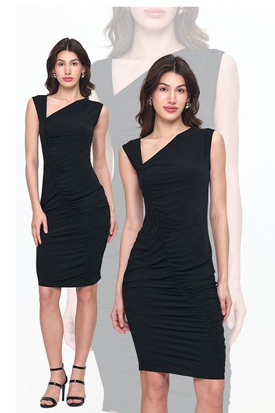 Laranor Black Front Gathered Design Collar Detailed Dress Day-Night Elegance 25L8024