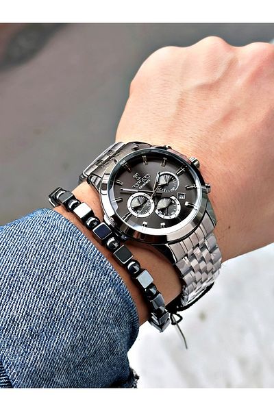 Reward Smoked Color Sport Guaranteed Steel Cord Men's Wrist Watch + Bracelet