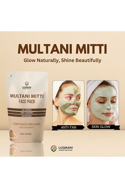 Luqmani herbs Multani Mitti Face Pack 100gram Natural Detoxifying Clay for Skin & Hair Care,