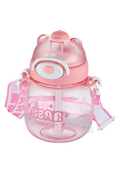 Vagonlife Vagonli̇fe 650 ml Water Bottle with Straw and Neck Strap Pink