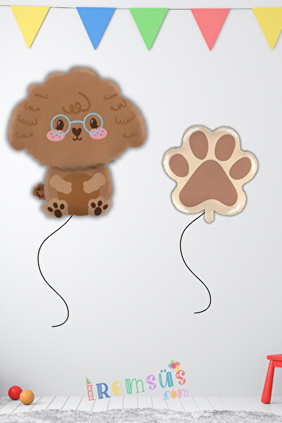mypartyready Retro Renk Poddle Köpek Patisi Figür Folyo Helyum Balon Seti 2 l...