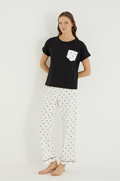 İPEKTENİM Σετ πιτζάμες με μοτίβο πουά με λεπτομέρεια τσέπης