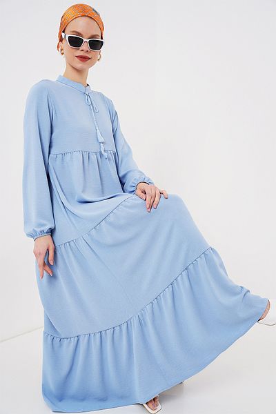 Bigdart 1627 Rochie Hijab cu dantelă cu guler - Albastru închis