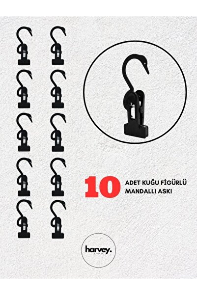 Harvey 10 Adet Plastik Kuğu Figürlü Askı Plastik Eşarp Şal Askısı | Elbise Askısı | Mandallı Askı