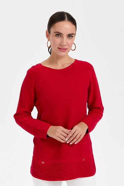 Desen Triko Red Seamless Crew Neck Women's Sweater