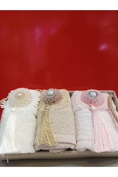 Çapa Home Gift Daily Use Wicked Basket Detail 3 Pack Cotton Premium Quality Towel 30 X 50