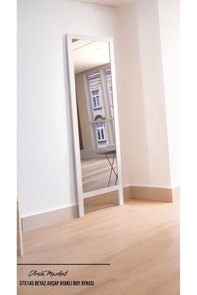 ArdaMarket Beyaz ahşap ayaklı boy aynası